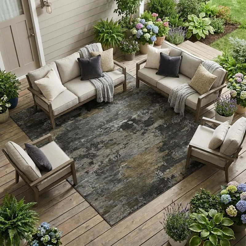 9' X 12' Pewter And Gray Abstract Washable Indoor Outdoor Area Rug Homeroots Outdoor