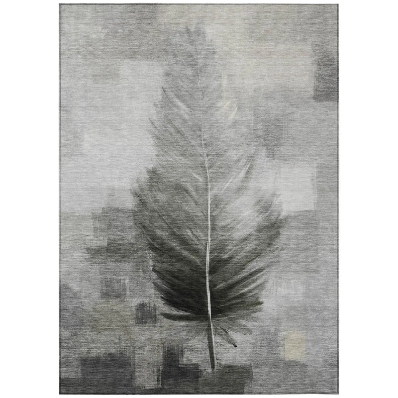 9' X 12' Pewter And Gray Botanical Leaves Washable Indoor Outdoor Area Rug Homeroots Outdoor