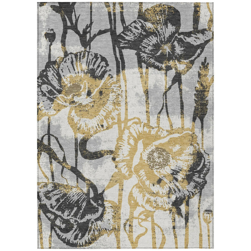 9' X 12' Pewter And Gray Floral Washable Indoor Outdoor Area Rug Homeroots Outdoor