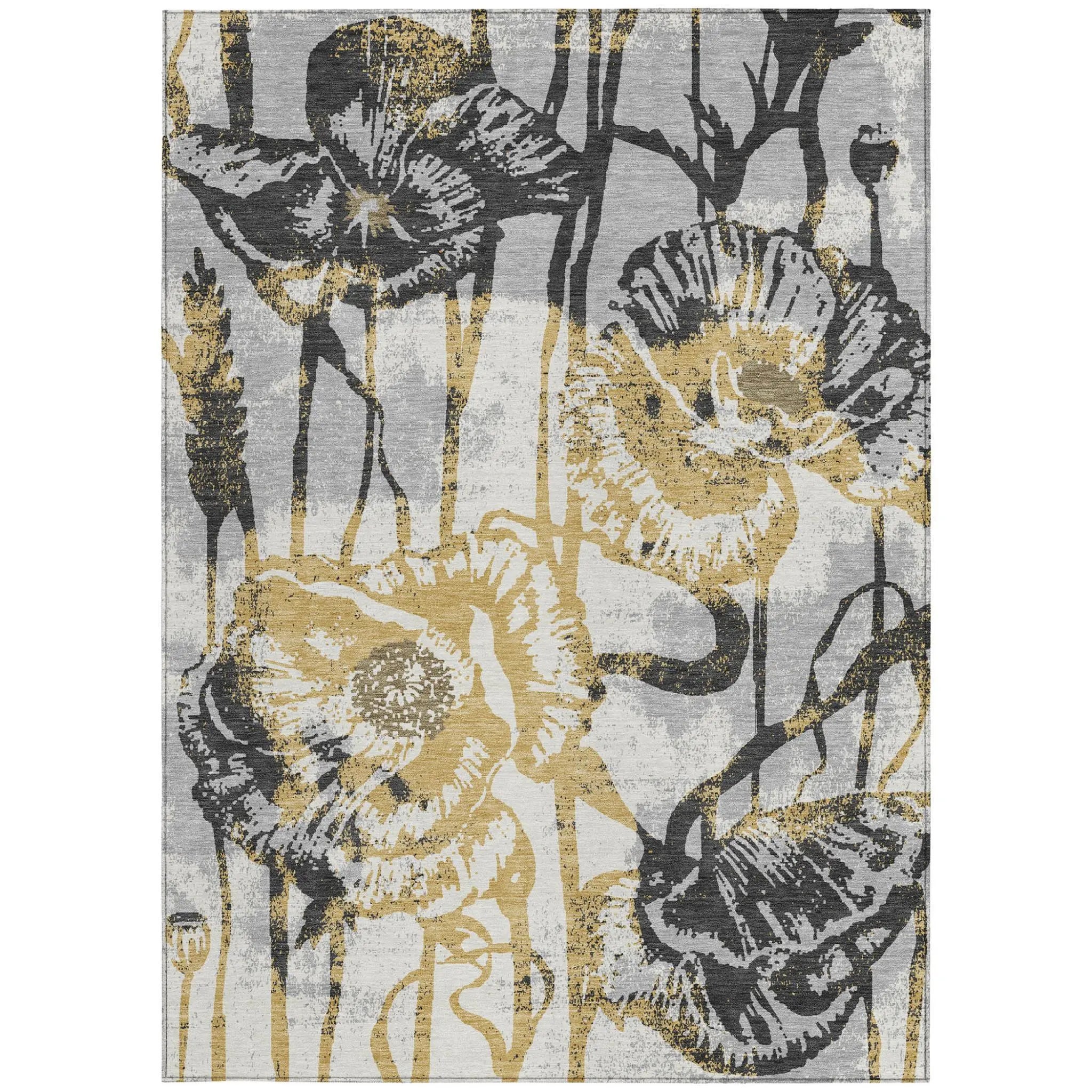9' X 12' Pewter And Gray Floral Washable Indoor Outdoor Area Rug Homeroots Outdoor