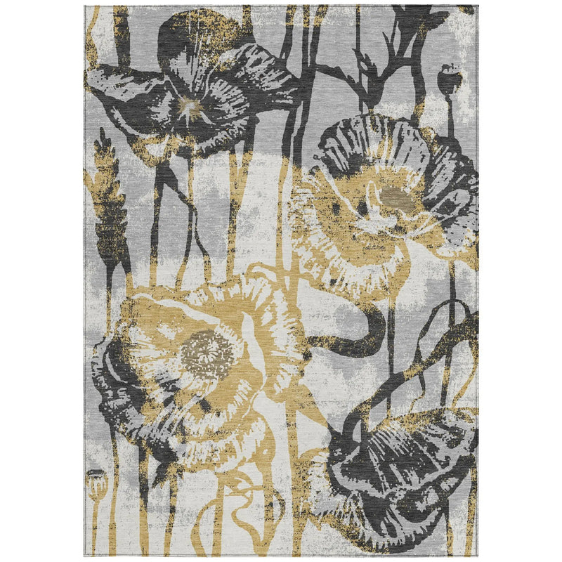 9' X 12' Pewter And Gray Floral Washable Indoor Outdoor Area Rug Homeroots Outdoor