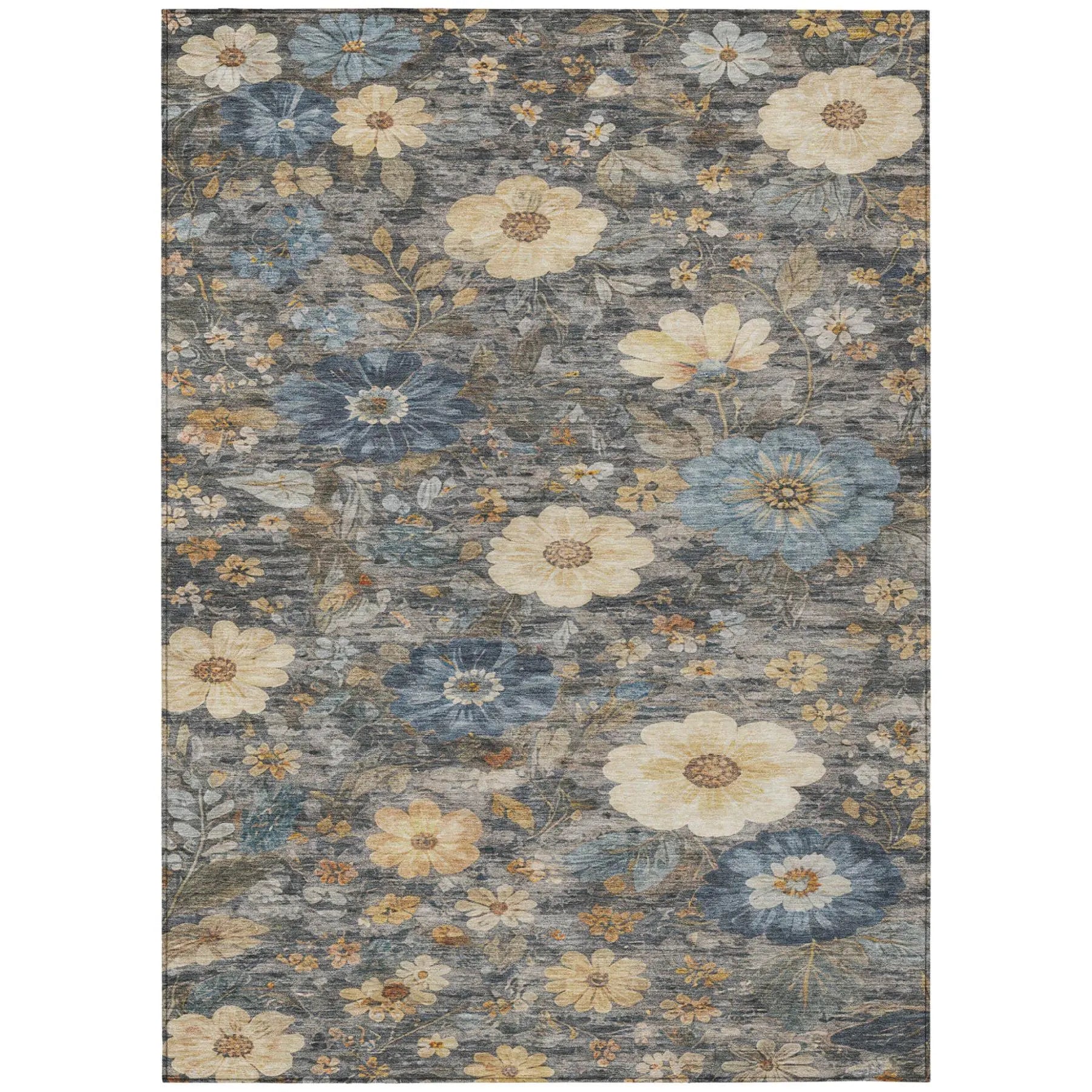 9' X 12' Pewter And Gray Floral Washable Indoor Outdoor Area Rug Homeroots Outdoor