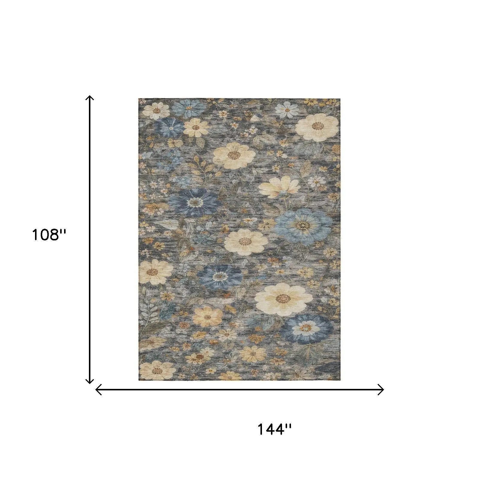 9' X 12' Pewter And Gray Floral Washable Indoor Outdoor Area Rug Homeroots Outdoor