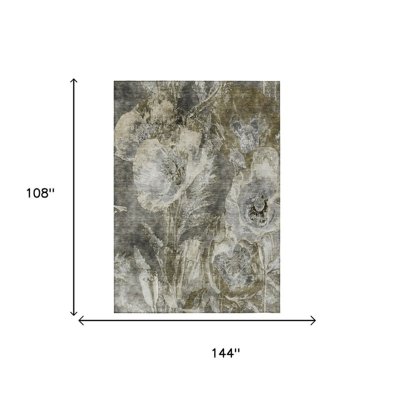 9' X 12' Pewter And Gray Floral Washable Indoor Outdoor Area Rug Homeroots Outdoor