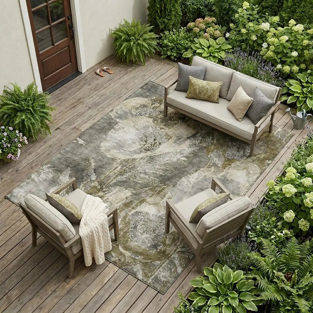9' X 12' Pewter And Gray Floral Washable Indoor Outdoor Area Rug Homeroots Outdoor