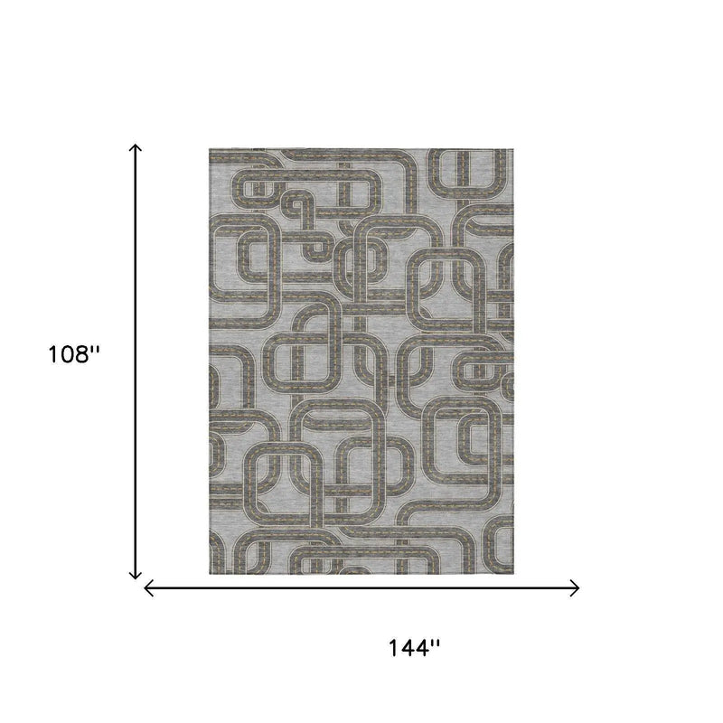 9' X 12' Pewter And Gray Geometric Washable Indoor Outdoor Area Rug Homeroots Outdoor