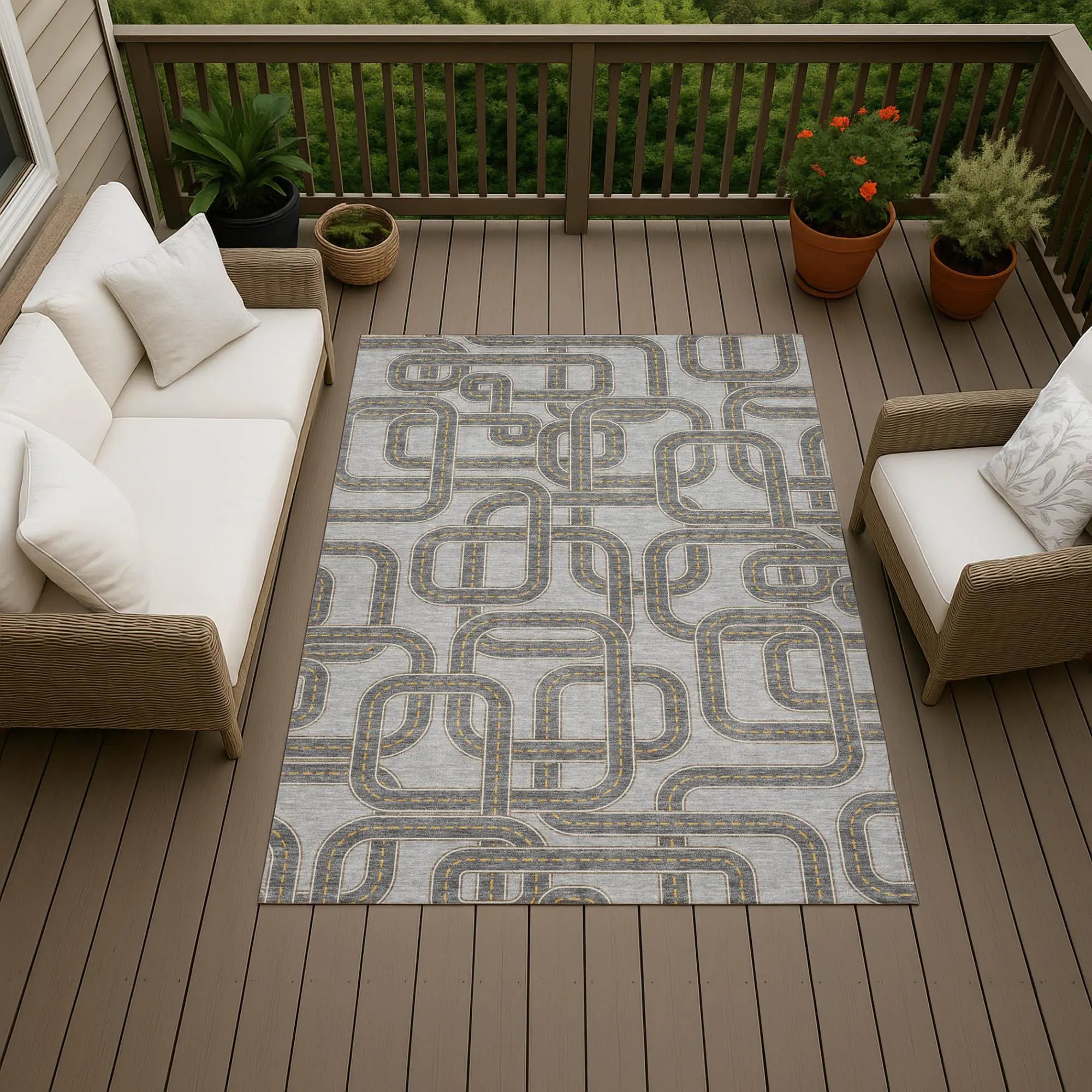 9' X 12' Pewter And Gray Geometric Washable Indoor Outdoor Area Rug Homeroots Outdoor