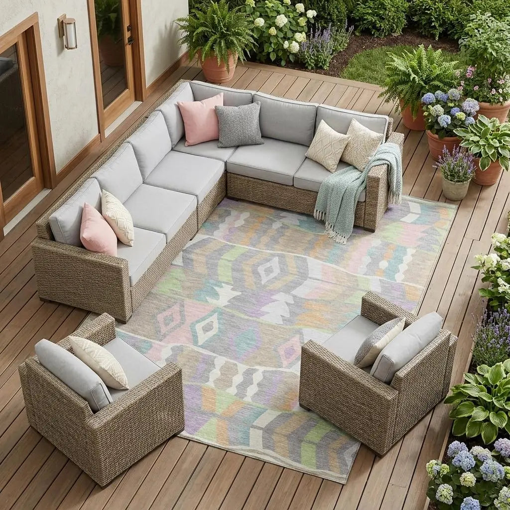 9' X 12' Pewter And Gray Geometric Washable Indoor Outdoor Area Rug Homeroots Outdoor