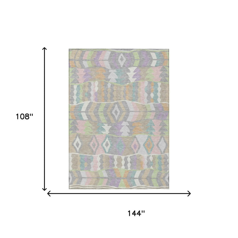 9' X 12' Pewter And Gray Geometric Washable Indoor Outdoor Area Rug Homeroots Outdoor