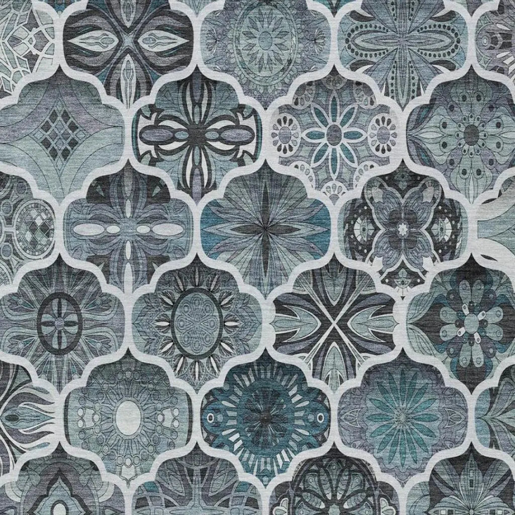 9' X 12' Pewter And Gray Ogee Washable Indoor Outdoor Area Rug Homeroots Outdoor