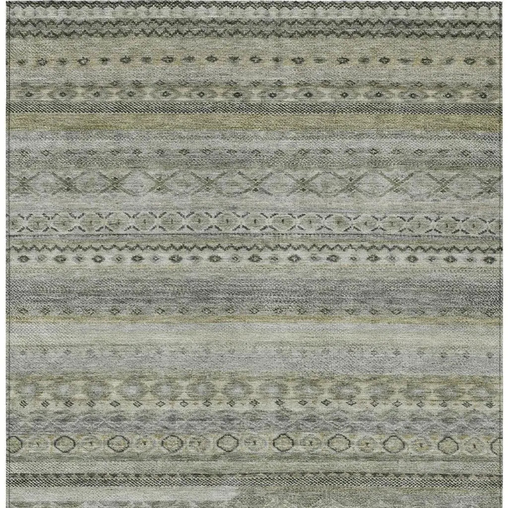 9' X 12' Pewter And Gray Striped Washable Indoor Outdoor Area Rug Homeroots Outdoor