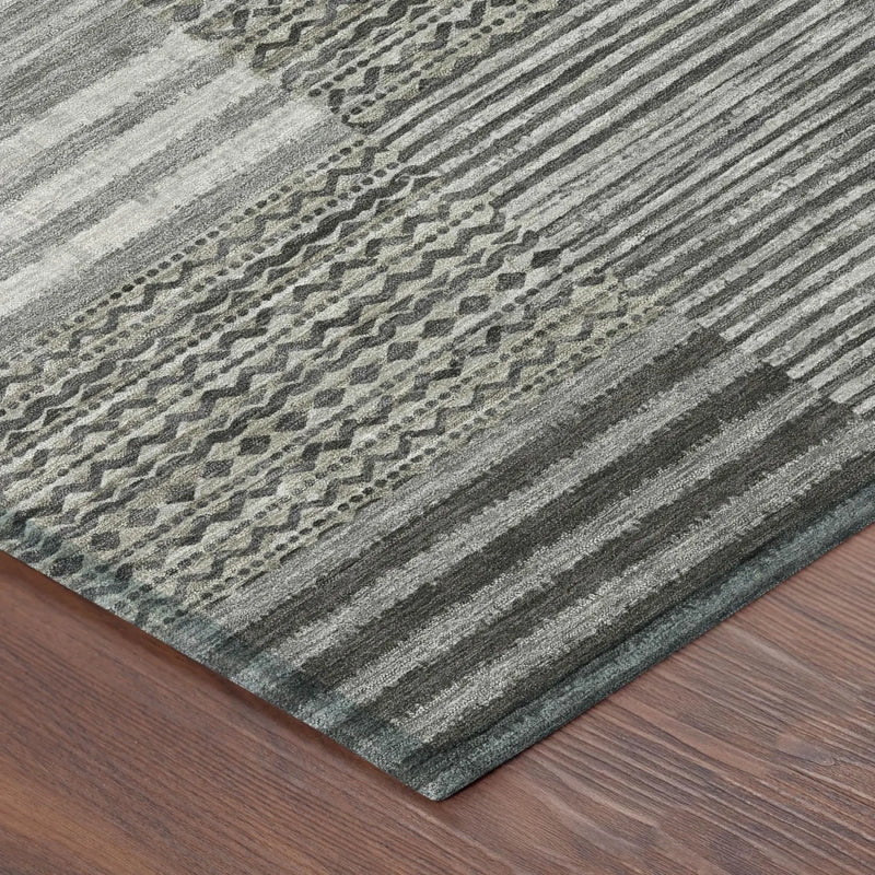 9' X 12' Pewter And Gray Striped Washable Indoor Outdoor Area Rug Homeroots Outdoor
