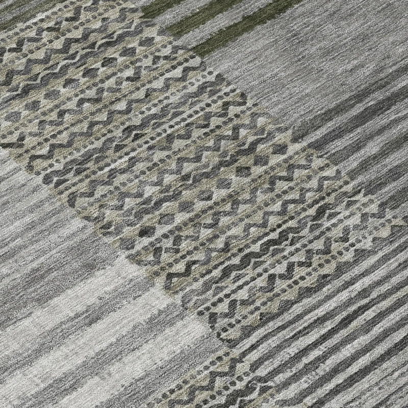 9' X 12' Pewter And Gray Striped Washable Indoor Outdoor Area Rug Homeroots Outdoor