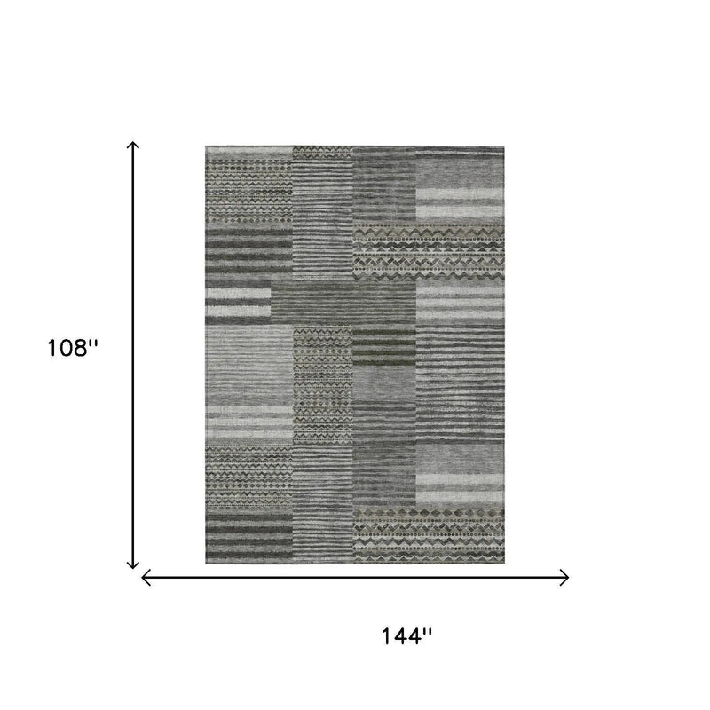 9' X 12' Pewter And Gray Striped Washable Indoor Outdoor Area Rug Homeroots Outdoor