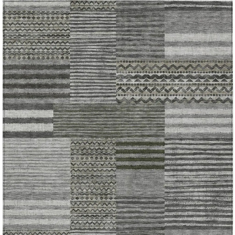 9' X 12' Pewter And Gray Striped Washable Indoor Outdoor Area Rug Homeroots Outdoor