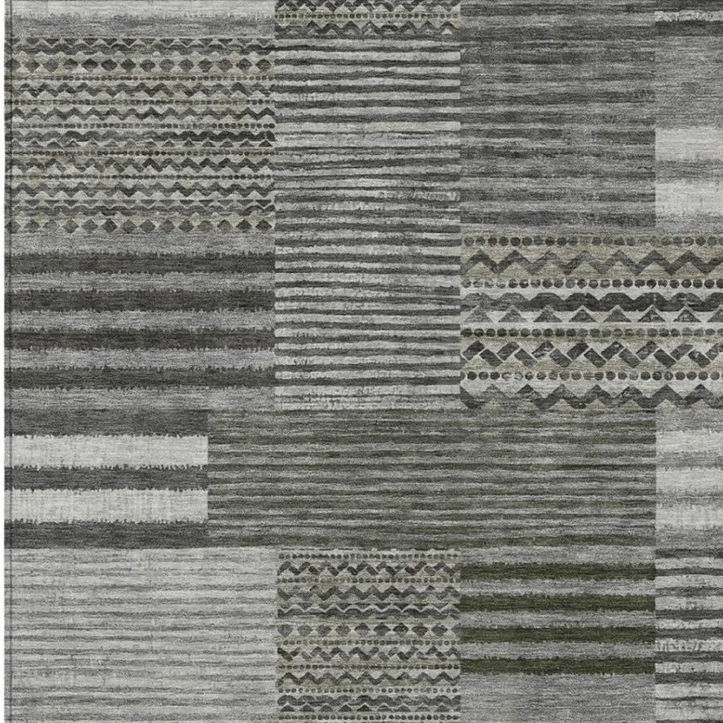 9' X 12' Pewter And Gray Striped Washable Indoor Outdoor Area Rug Homeroots Outdoor