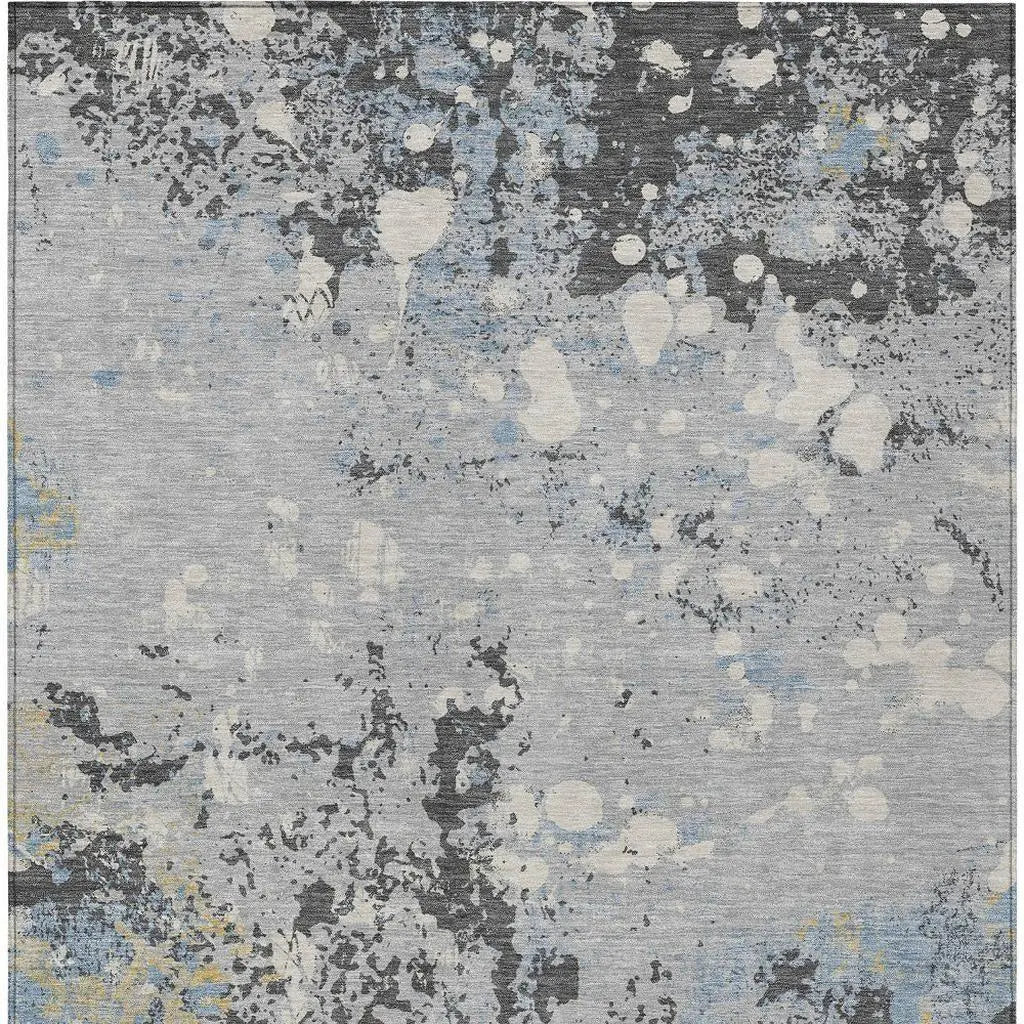 9' X 12' Pewter And Ivory Abstract Washable Indoor Outdoor Area Rug Homeroots Outdoor