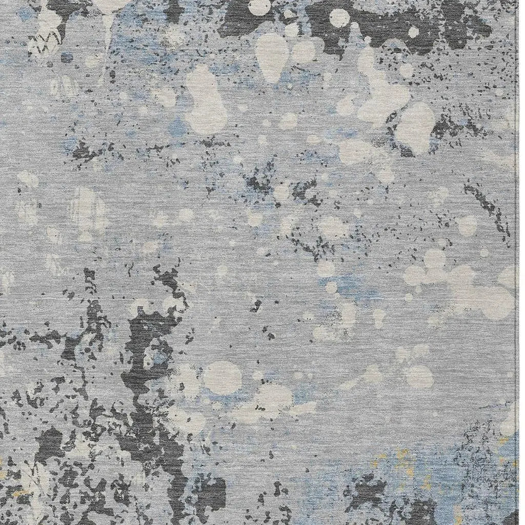 9' X 12' Pewter And Ivory Abstract Washable Indoor Outdoor Area Rug Homeroots Outdoor