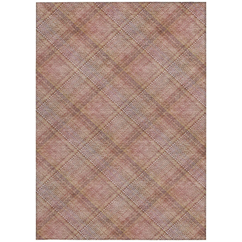 9' X 12' Pink And Beige Plaid Washable Indoor Outdoor Area Rug Homeroots Outdoor