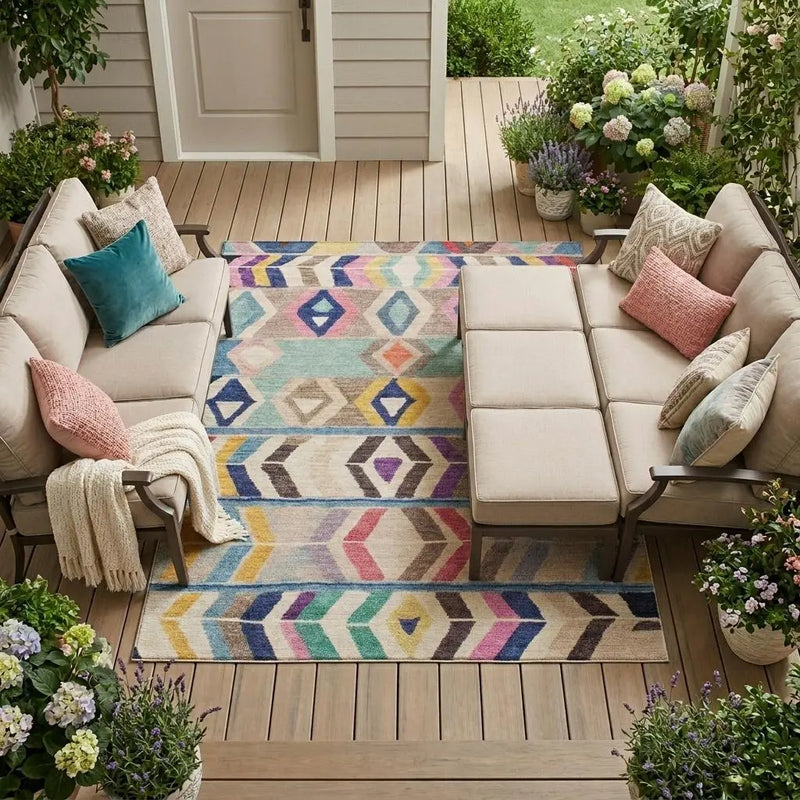 9' X 12' Pink And Blue Tribal Washable Indoor Outdoor Area Rug Homeroots Outdoor