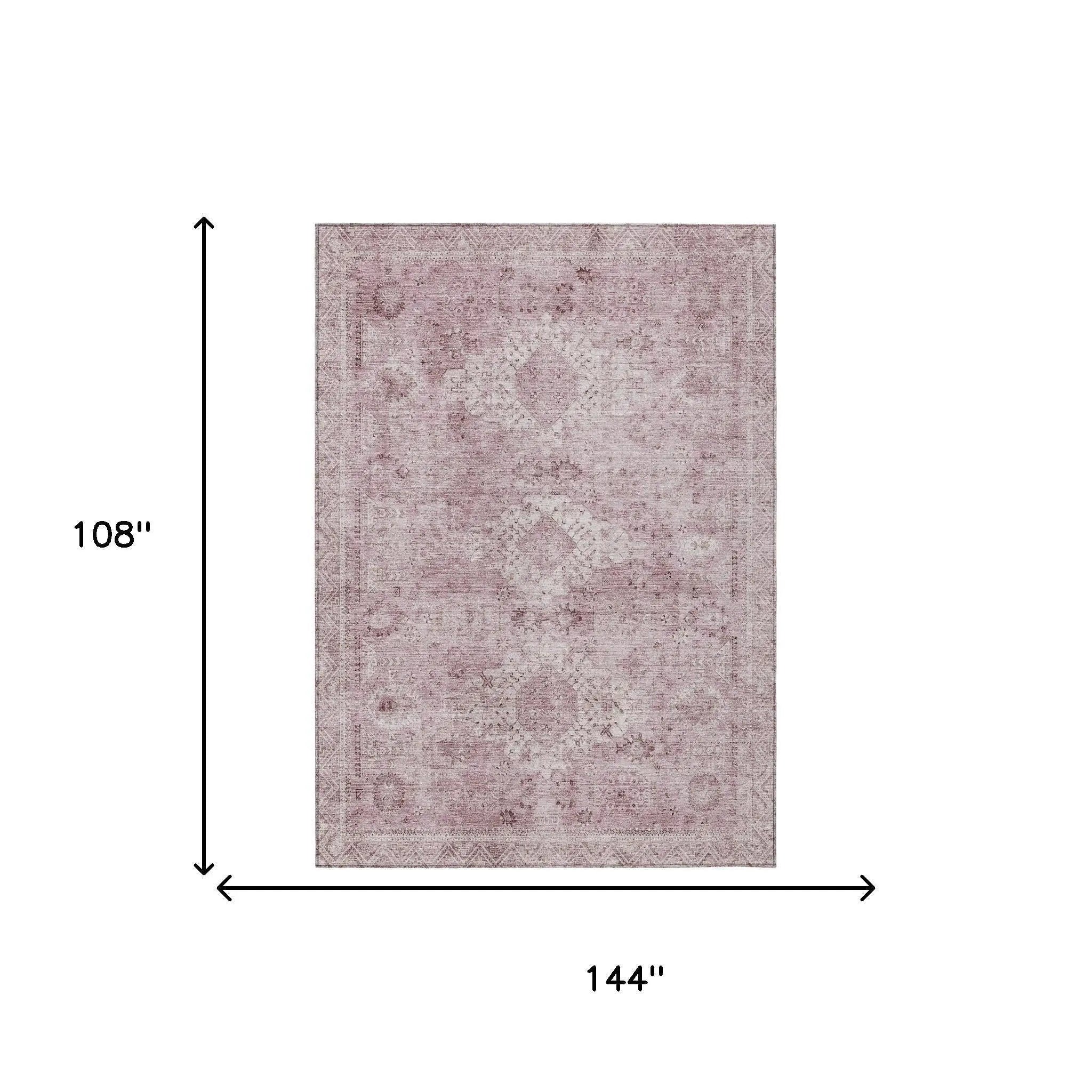 9' X 12' Pink And Blush Oriental Washable Indoor Outdoor Area Rug Homeroots Outdoor