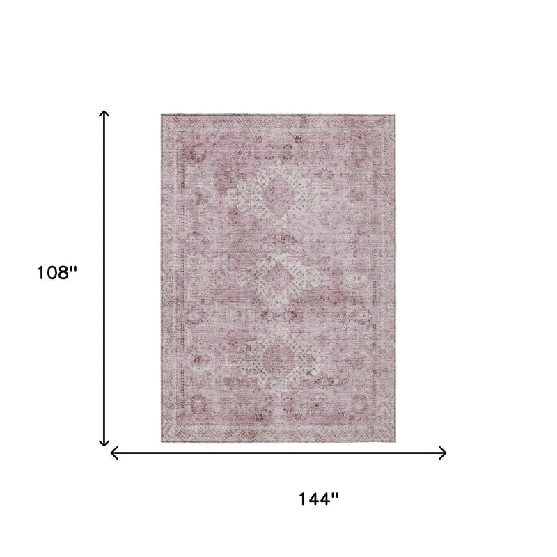 9' X 12' Pink And Blush Oriental Washable Indoor Outdoor Area Rug Homeroots Outdoor