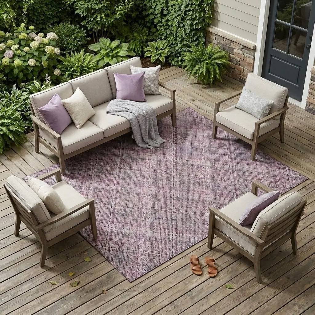 9' X 12' Pink And Blush Plaid Washable Indoor Outdoor Area Rug Homeroots Outdoor