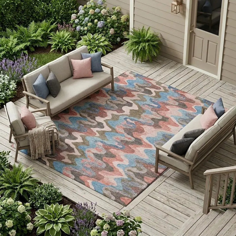 9' X 12' Pink And Coral Abstract Washable Indoor Outdoor Area Rug Homeroots Outdoor