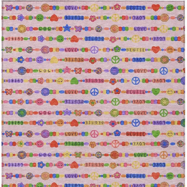 9' X 12' Pink And Fern Green Geometric Washable Indoor Outdoor Area Rug Homeroots Outdoor