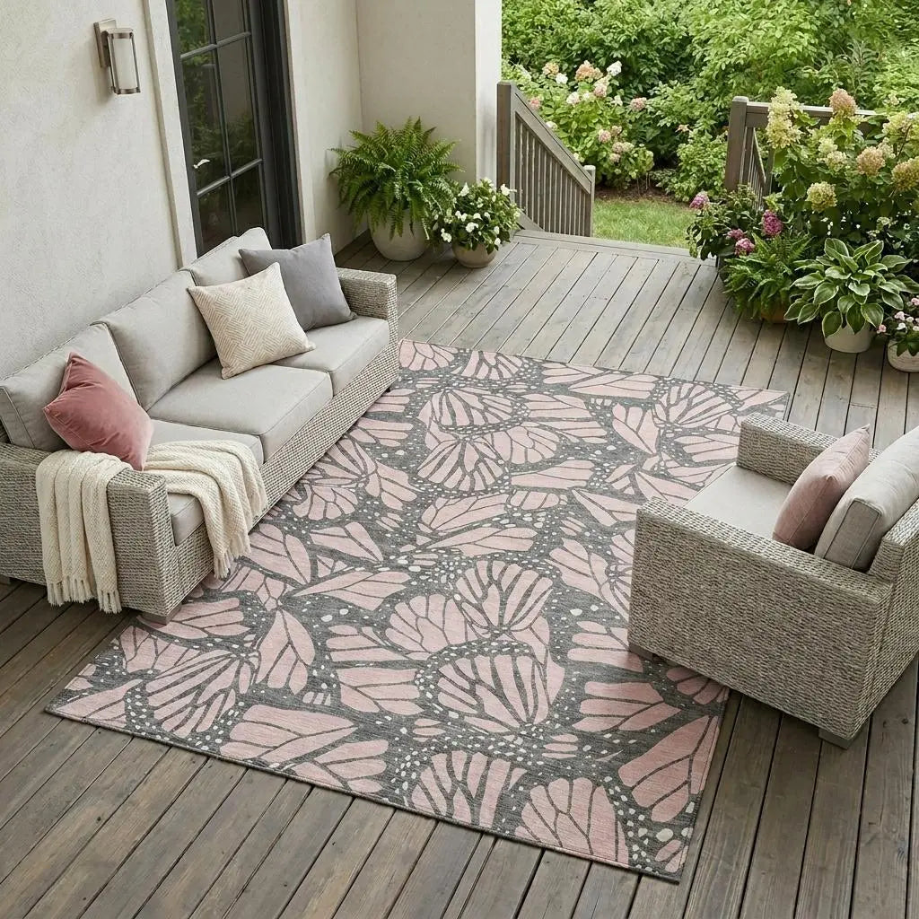 9' X 12' Pink And Graphite Animal Print Washable Indoor Outdoor Area Rug Homeroots Outdoor