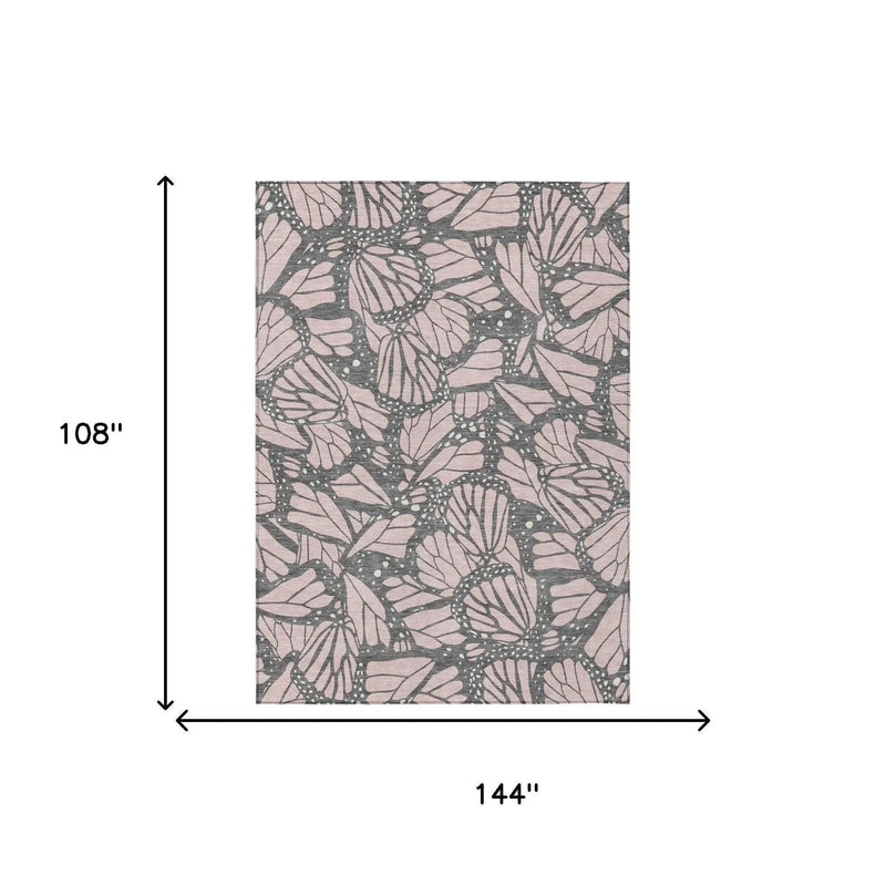 9' X 12' Pink And Graphite Animal Print Washable Indoor Outdoor Area Rug Homeroots Outdoor