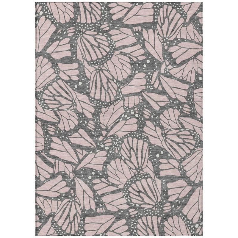 9' X 12' Pink And Graphite Animal Print Washable Indoor Outdoor Area Rug Homeroots Outdoor