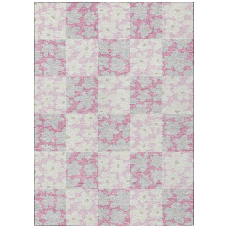 9' X 12' Pink And Gray Floral Washable Indoor Outdoor Area Rug Homeroots Outdoor