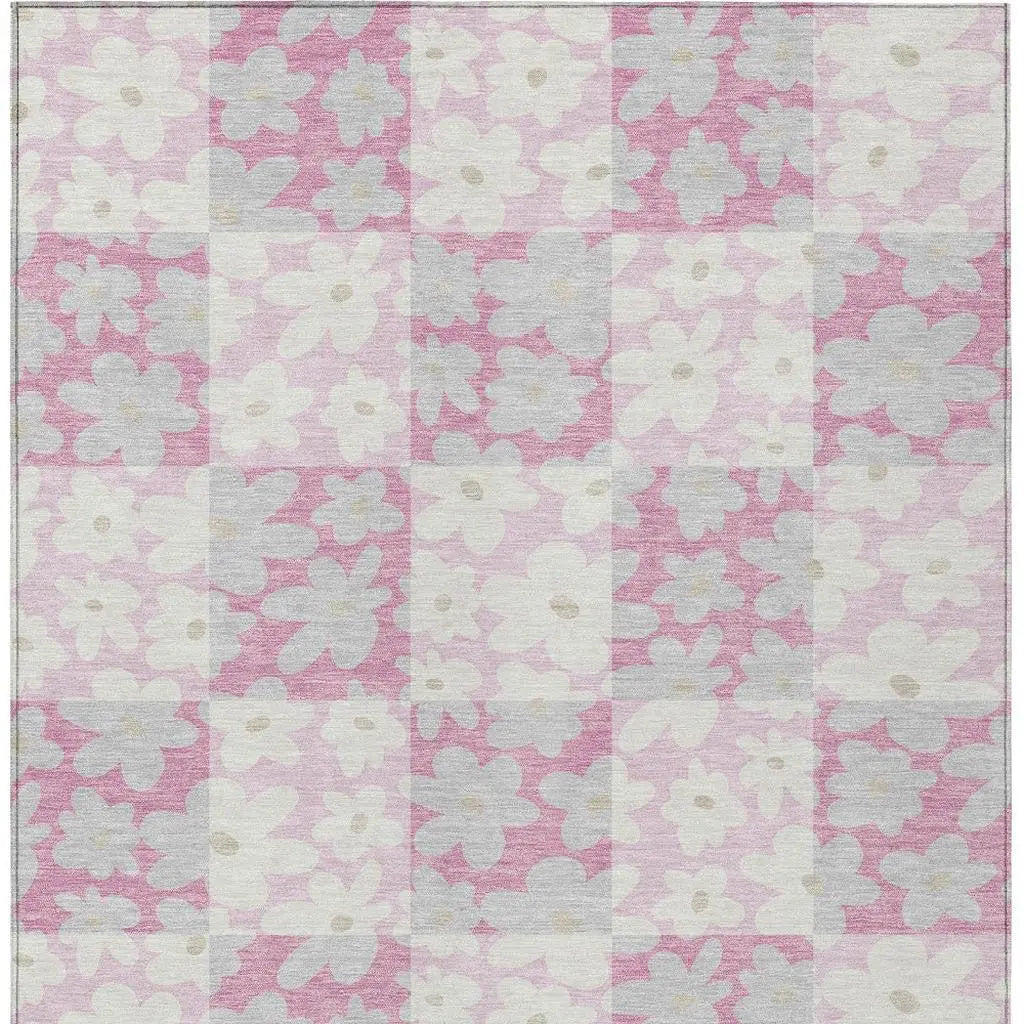 9' X 12' Pink And Gray Floral Washable Indoor Outdoor Area Rug Homeroots Outdoor