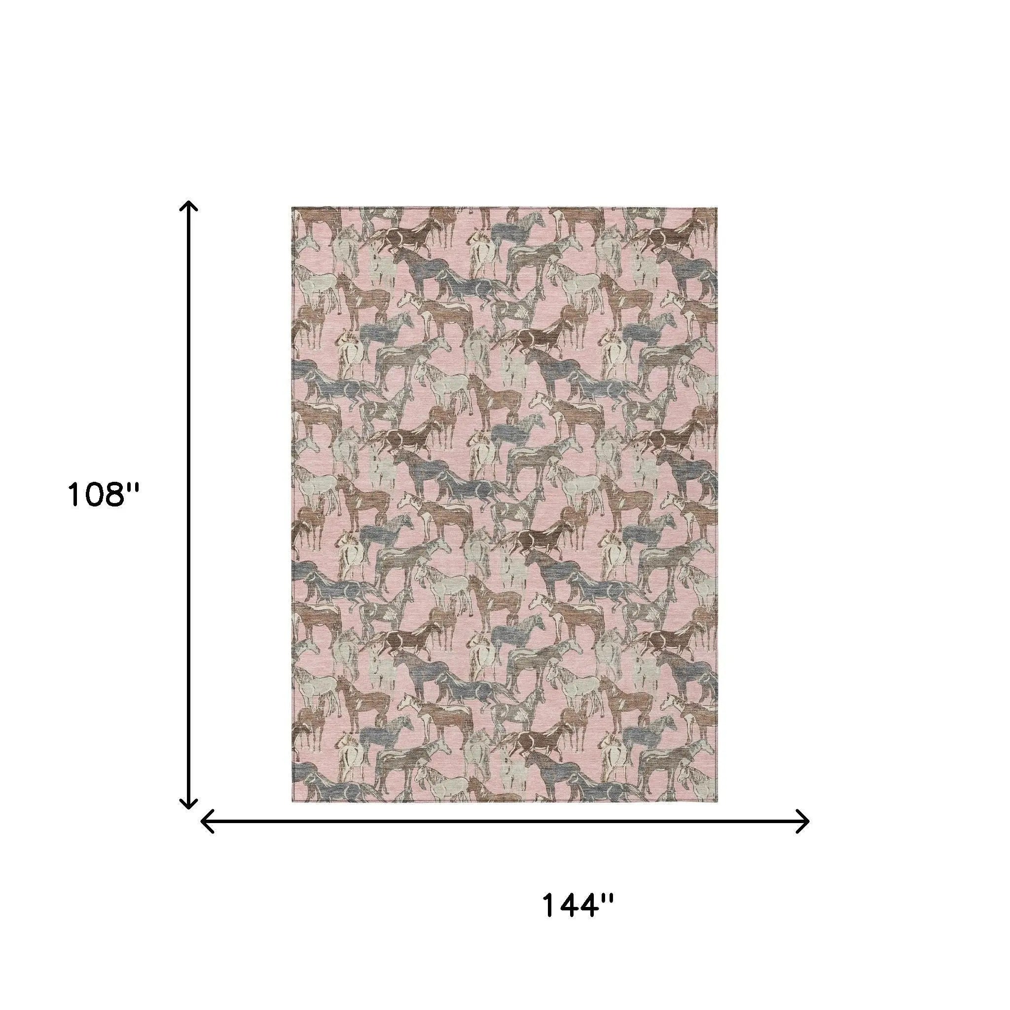9' X 12' Pink And Gray Horse Washable Indoor Outdoor Area Rug Homeroots Outdoor