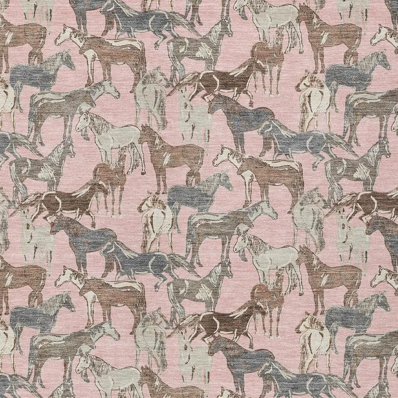 9' X 12' Pink And Gray Horse Washable Indoor Outdoor Area Rug Homeroots Outdoor