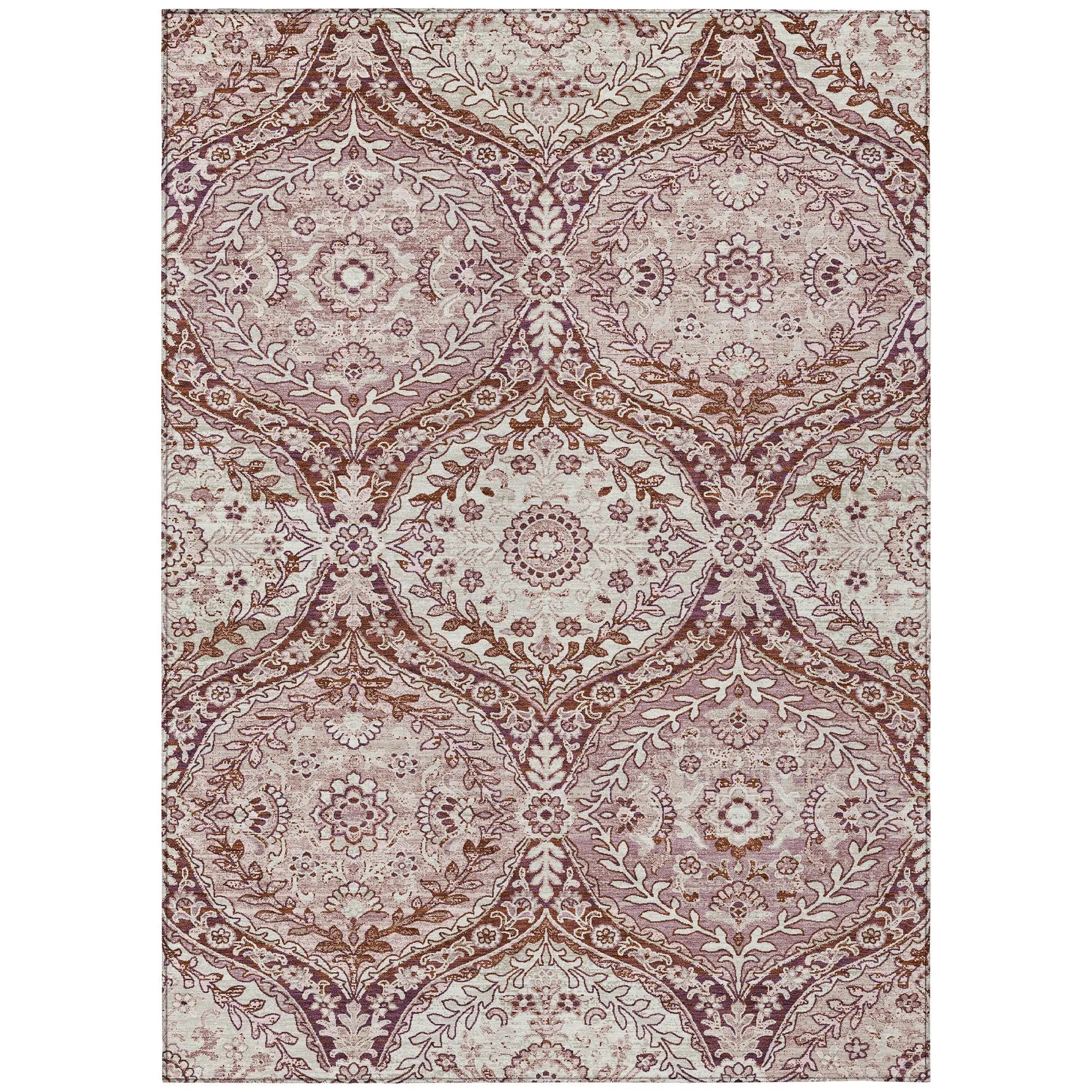 9' X 12' Pink And Green Ogee Washable Indoor Outdoor Area Rug Homeroots Outdoor