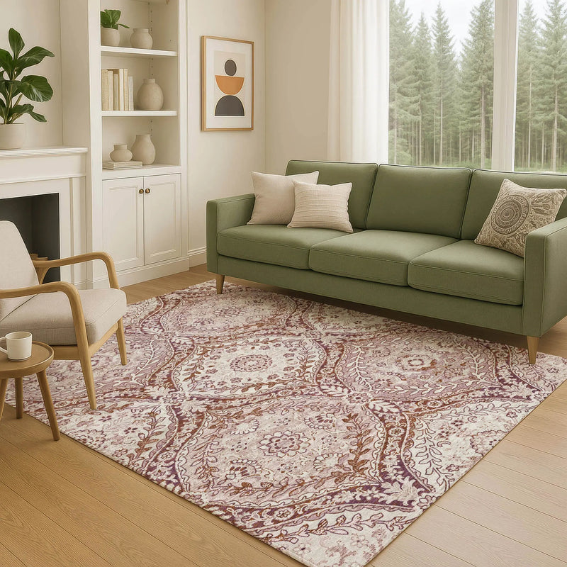 9' X 12' Pink And Green Ogee Washable Indoor Outdoor Area Rug Homeroots Outdoor