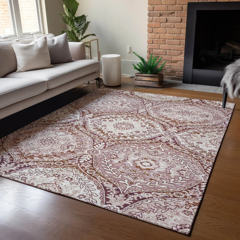 9' X 12' Pink And Green Ogee Washable Indoor Outdoor Area Rug Homeroots Outdoor