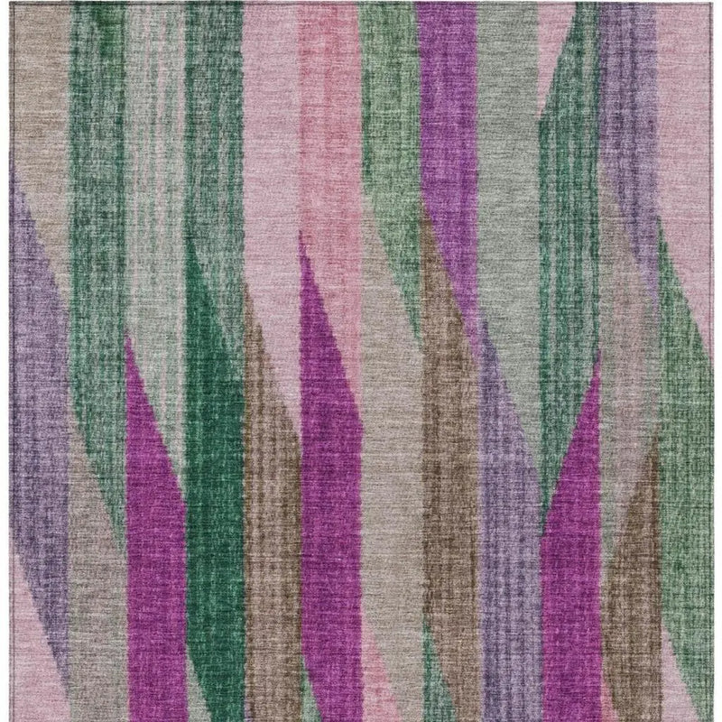 9' X 12' Pink And Green Striped Washable Indoor Outdoor Area Rug Homeroots Outdoor