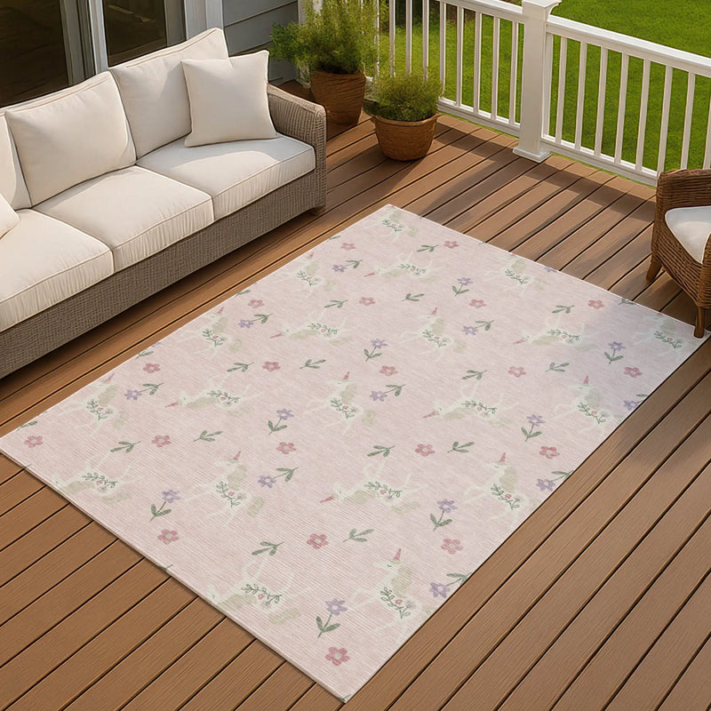 9' X 12' Pink And Ivory Floral Washable Indoor Outdoor Area Rug Homeroots Outdoor