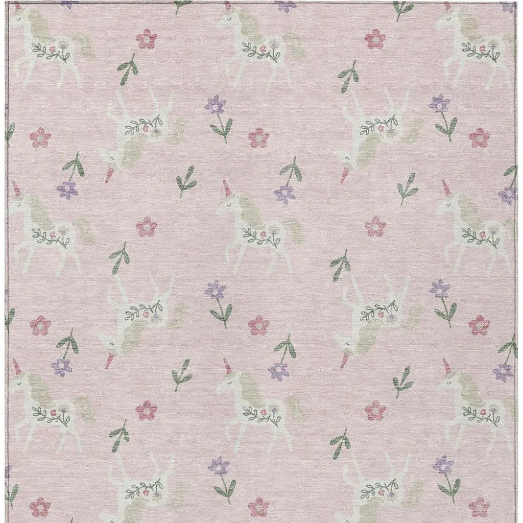 9' X 12' Pink And Ivory Floral Washable Indoor Outdoor Area Rug Homeroots Outdoor