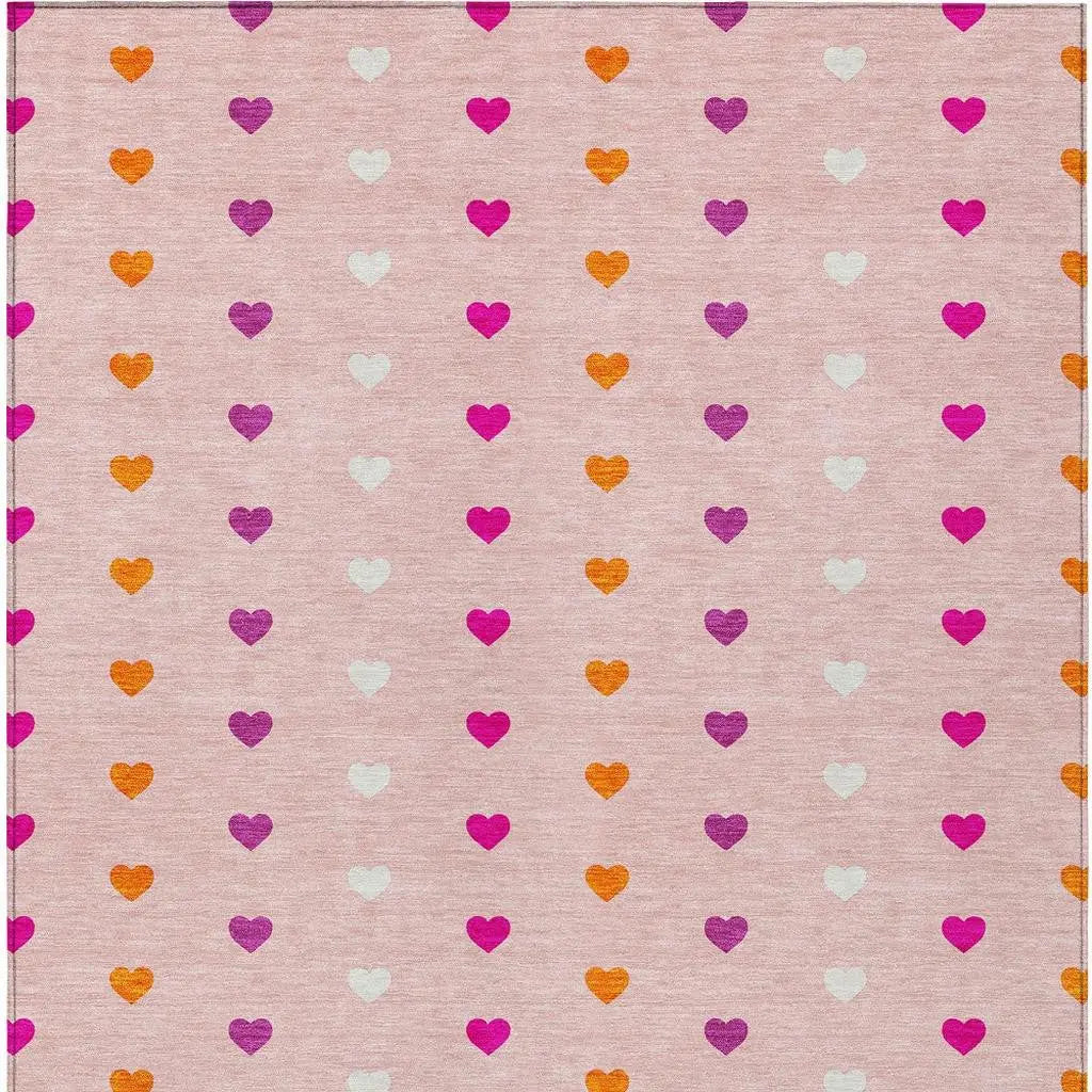 9' X 12' Pink And Ivory Geometric Washable Indoor Outdoor Area Rug Homeroots Outdoor