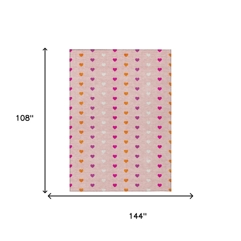 9' X 12' Pink And Ivory Geometric Washable Indoor Outdoor Area Rug Homeroots Outdoor