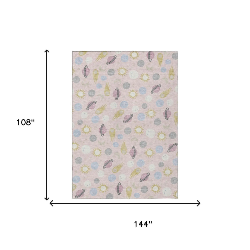 9' X 12' Pink And Ivory Geometric Washable Indoor Outdoor Area Rug Homeroots Outdoor