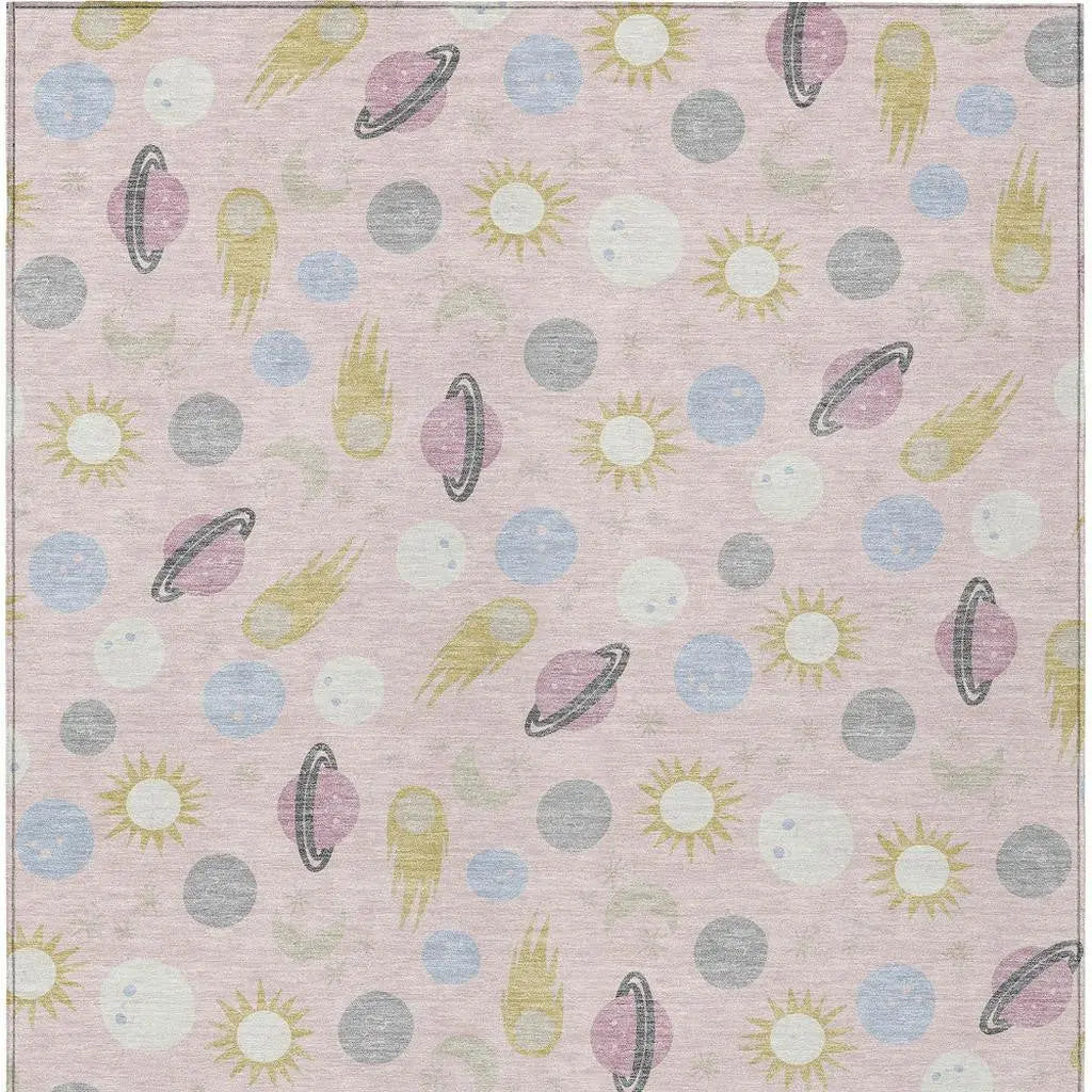 9' X 12' Pink And Ivory Geometric Washable Indoor Outdoor Area Rug Homeroots Outdoor