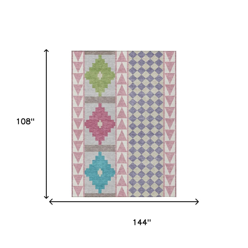 9' X 12' Pink And Ivory Southwestern Washable Indoor Outdoor Area Rug Homeroots Outdoor