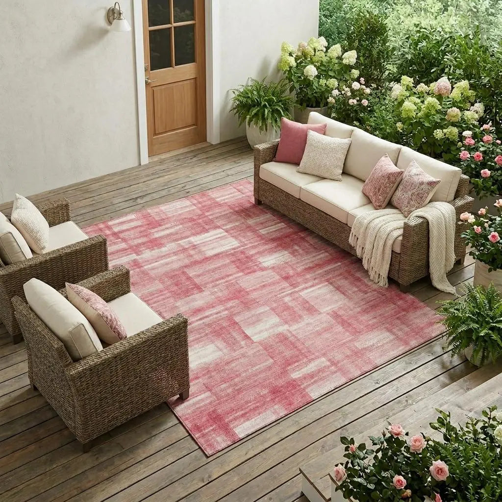 9' X 12' Pink And Ivory Striped Washable Indoor Outdoor Area Rug Homeroots Outdoor