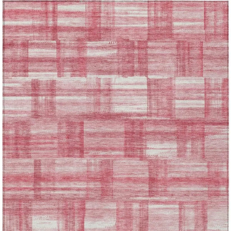 9' X 12' Pink And Ivory Striped Washable Indoor Outdoor Area Rug Homeroots Outdoor