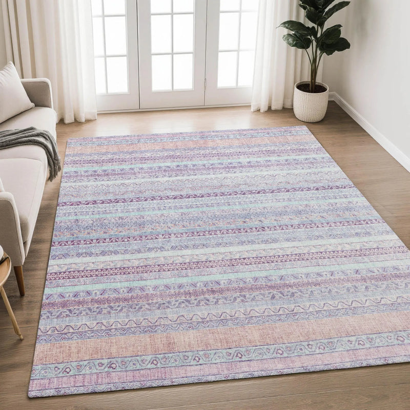 9' X 12' Pink And Lavender Striped Washable Indoor Outdoor Area Rug Homeroots Outdoor